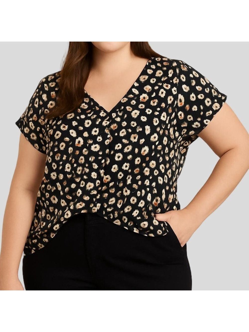 NWT Addition Elle Black Spotted Animal Print Blouse 2X